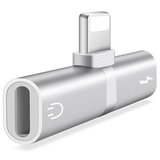 Mini Adaptor Lightning Splitter iUni dual port, pentru casti si incarcare iPhone, Silver