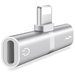 Mini Adaptor Lightning Splitter iUni dual port, pentru casti si incarcare iPhone, Silver